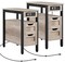 2PCS Narrow Nightstand with Charging Station for Bedroom/Small Space, Gray, Wood Bedside Table with 2 Drawers and Open Shelf, Metal Frame Bedside Cupboard Storage Cabinet with 2 USB Ports for Bedroom/Small Space